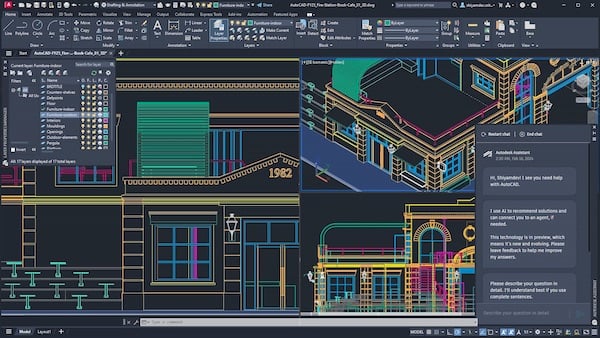 The AutoCAD Assistant offers a conversational AI that can offer you AI-generated support and solutions as you work. Image source Autodesk.